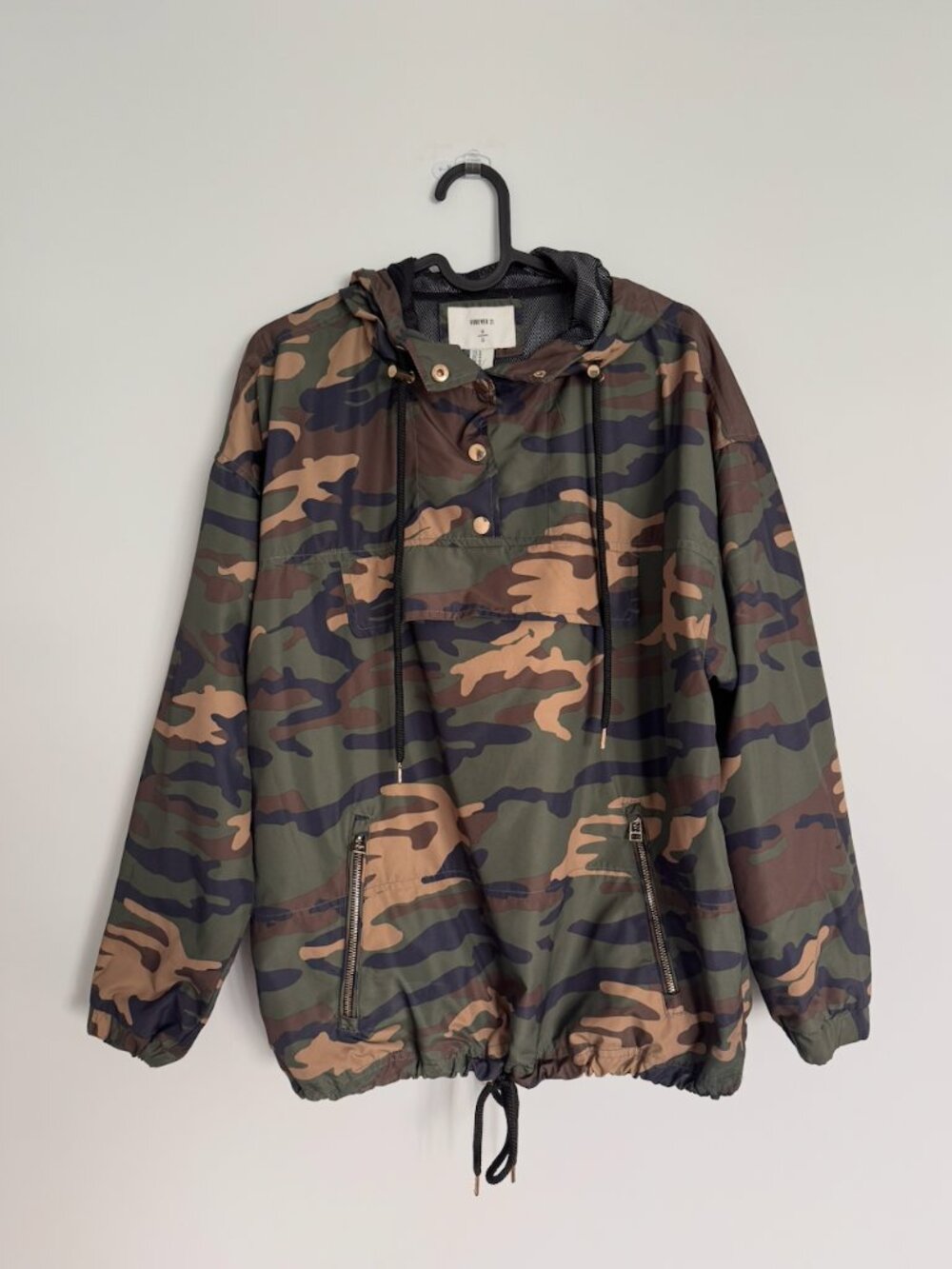 Forever 21 Camo Hooded Anorak Jacket Utility Windbreaker Size M